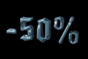 The sign -50off. Made of brown leather isolate on white background. 3d illustration