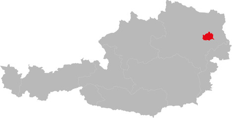 Fototapeta premium Vienna province highlighted on Austria map. Light gray background.