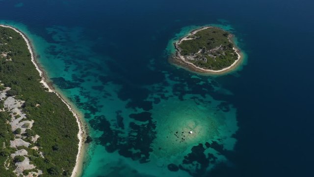 Beautiful mediterranean Islands Kamenjak, Planjak, Vrnik near Island of Korcula, surrounded with blue turquoise Sea - Aerial Panoramic View