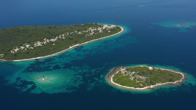 Beautiful mediterranean Islands Kamenjak, Planjak, Vrnik near Island of Korcula, surrounded with blue turquoise Sea - Aerial Panoramic View