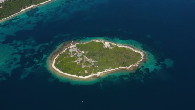 Beautiful mediterranean Island Kamenjak near Island of Korcula, surrounded with blue turquoise Sea - Aerial Panoramic View