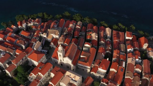 Historic Mediterranean Town of Korcula in Croatia, Cathedral of Saint Mark - Aerial View
