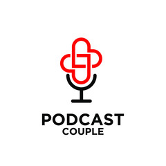 podcast love hearth shape logo icon design vector	
