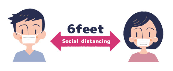 イラスト素材：ソーシャルディスタンス、男女のイラスト
