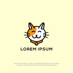 cute cat head logo design with flat design style, can use for your branding identity
