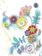 Hand drawn watercolor flower pattern illustration 