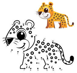 Education Numbers game. Dot to dot game. Jaguar cartoon