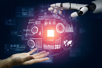 3D Rendering futuristic robot technology development, artificial intelligence AI, and machine...
