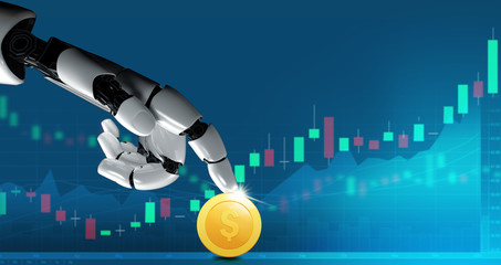 3D Rendering futuristic robot technology development, artificial intelligence AI, and machine...