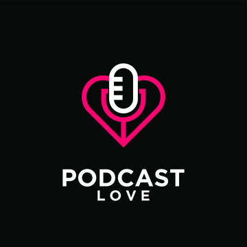 Podcast Love Hearth Shape Logo Icon Design Vector	
