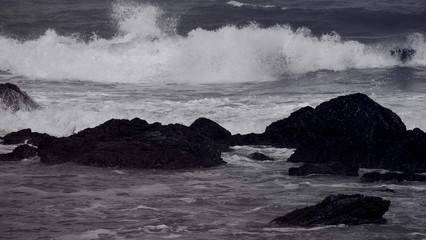Hard waves at the beach during monsoon seasons