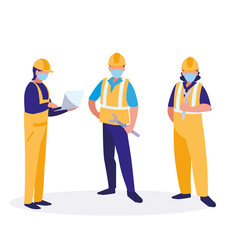 Naklejka premium industrial workers men working with face mask