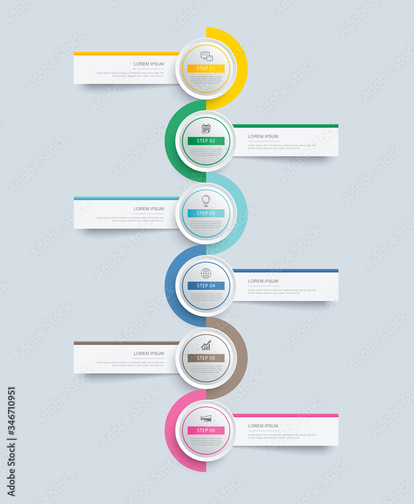 Poster 6 circle step infographic with abstract timeline template. presentation step business modern backgro