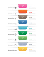 9 data step infographics timeline tab paper index template. Vector illustration abstract background. Can be used for workflow layout, banner, web design. - obrazy, fototapety, plakaty