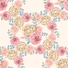 seamless cute vintage rose ,flower pattern watercolor background