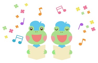 合唱・歌をうたうカエルのイラスト