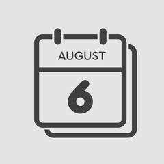Calendar icon day 6 August, date days of the year