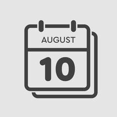 Calendar icon day 10 August, date days of the year