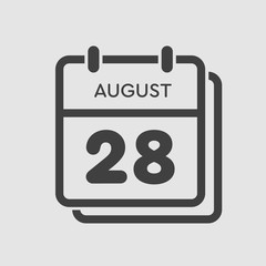Calendar icon day 28 August, date days of the year