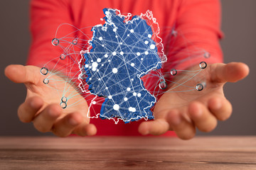 map of Germany. Wire frame 3D mesh