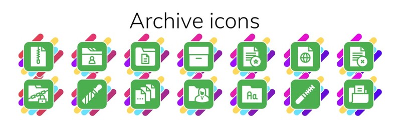Modern Simple Set of archive Vector filled Icons