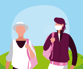 Men avatars with masks outside vector design