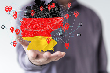 map of Germany. Wire frame 3D mesh
