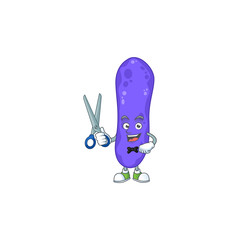 Cute Barber escherichia coli cartoon character style with scissor