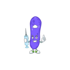 Friendly Nurse escherichia coli mascot design style using syringe