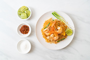 Vermicelli Pad Thai or Thai stir fried vermicelli with shrimps