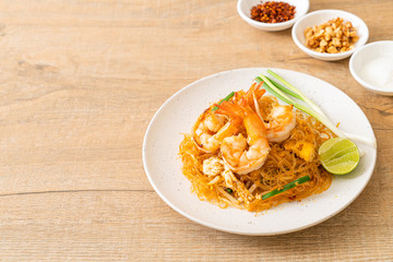 Vermicelli Pad Thai or Thai stir fried vermicelli with shrimps
