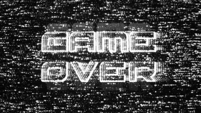 Game Over Text VHS Overlay Analogue Digital Noise Glitch Font Lapse Effect, 4K Animation