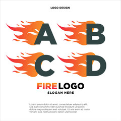 set initial letter fire logo vector orange color