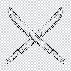 Two crossed machetes on a transparent background.