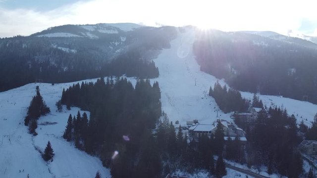 Aerial Shot | Gemba Mountains Ukraine | Ski & Snowboarding mountain in Ukraine | Snow & Winter Time in Ukraine Village of Gemba | Top of the Mountain | Sea of Clouds in Mountains.