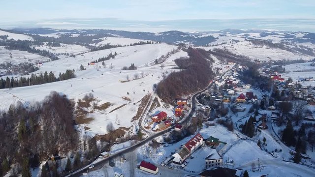 Aerial Shot | Gemba Mountains Ukraine | Ski & Snowboarding mountain in Ukraine | Snow & Winter Time in Ukraine Village of Gemba | Top of the Mountain | Sea of Clouds in Mountains.