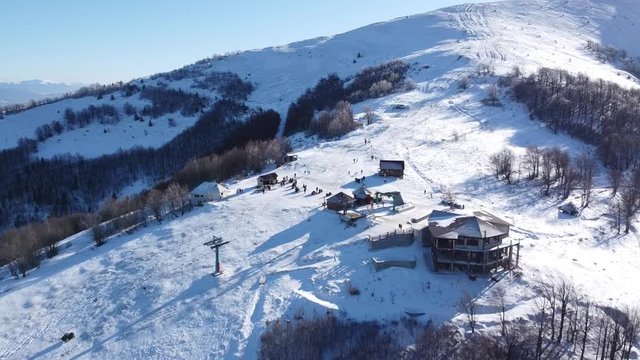 Aerial Shot | Gemba Mountains Ukraine | Ski & Snowboarding mountain in Ukraine | Snow & Winter Time in Ukraine Village of Gemba | Top of the Mountain | Sea of Clouds in Mountains.