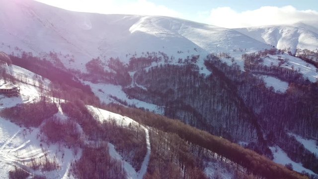 Aerial Shot | Gemba Mountains Ukraine | Ski & Snowboarding mountain in Ukraine | Snow & Winter Time in Ukraine Village of Gemba | Top of the Mountain | Sea of Clouds in Mountains.