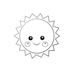 Doodle art of smile sun.Black line illustration isolated on white background