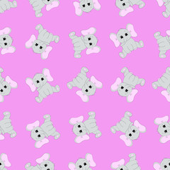 Obraz premium Seamless pattern with cartoon baby elephant. Vector illustration.