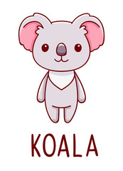 Cute kawaii hand drawn koala doodles, lettering koala , isolated on white background