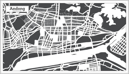 Andong South Korea City Map in Retro Style. Outline Map.