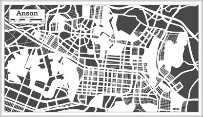 Fototapeta premium Ansan South Korea City Map in Retro Style. Outline Map.