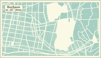 Bucheon South Korea City Map in Retro Style. Outline Map.