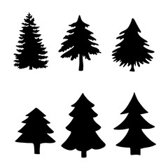 Isolated Pine on the white background.Pine silhouettes. Tree hand drawn.Vector EPS 10.