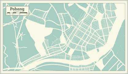 Pohang South Korea City Map in Retro Style. Outline Map.