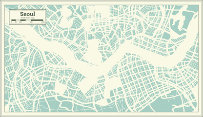 Seoul South Korea City Map in Retro Style. Outline Map.