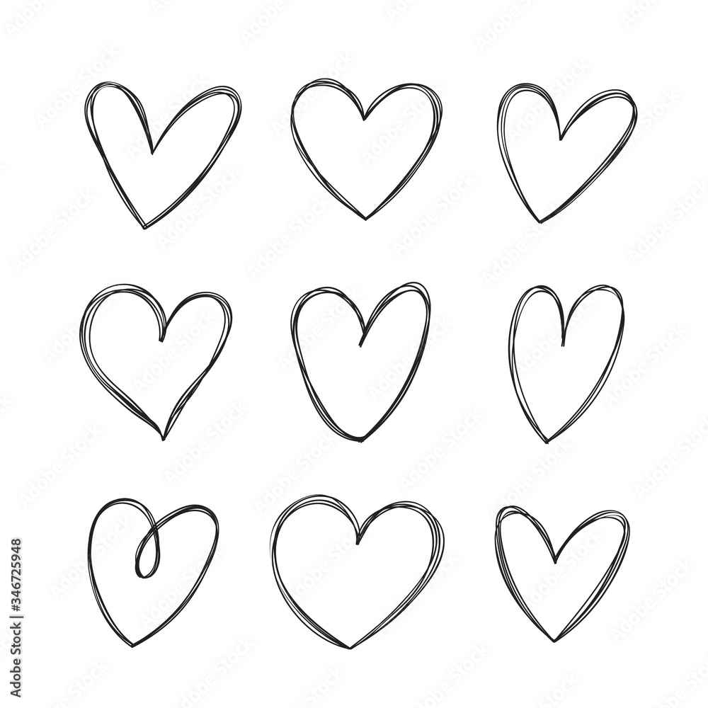 Poster set of drawn hearts for your unique design. vector hearts collection.