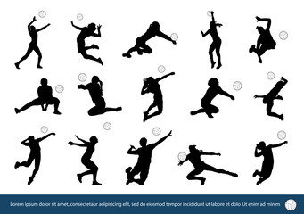 Vector Images of volleyball players silhouette set , Set of volleyball player silhouette