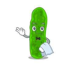 A cartoon character of legionella micdadei waiter working in the restaurant